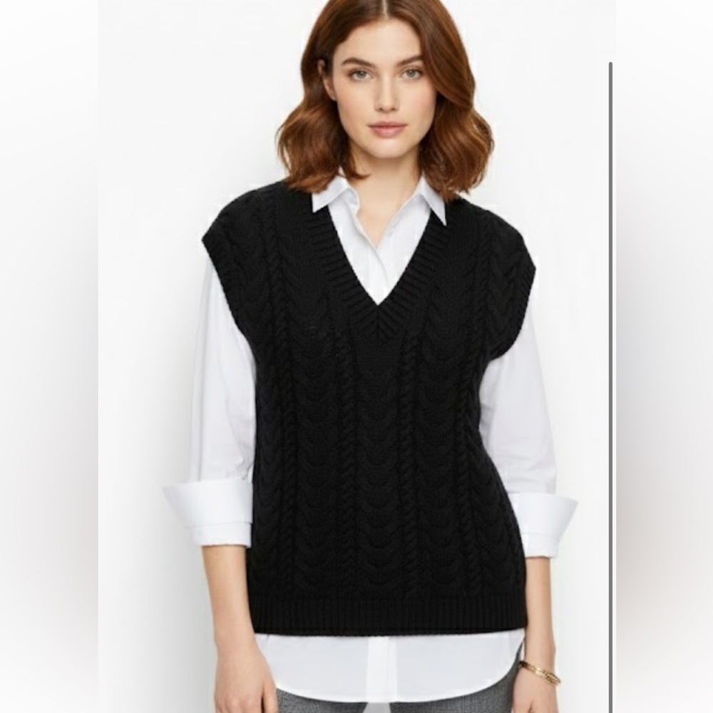 BNWOT Talbots Cable Knit Sweater Vest- Black